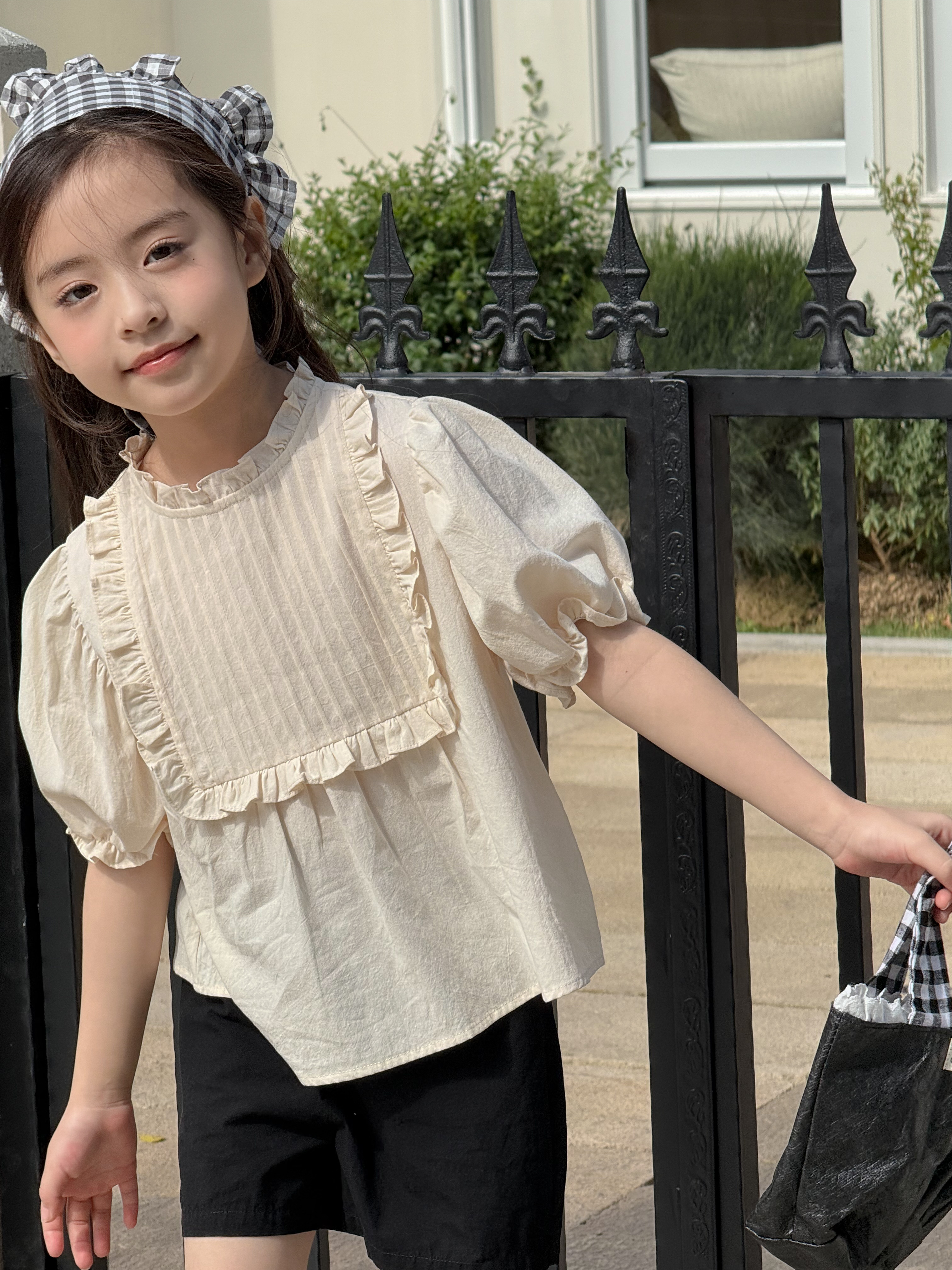 Irene's Closet 스퀘어 핀턱주름 순면 퍼프소매 반팔 블라우스 유아 주니어 여름 - 상세 이미지 2