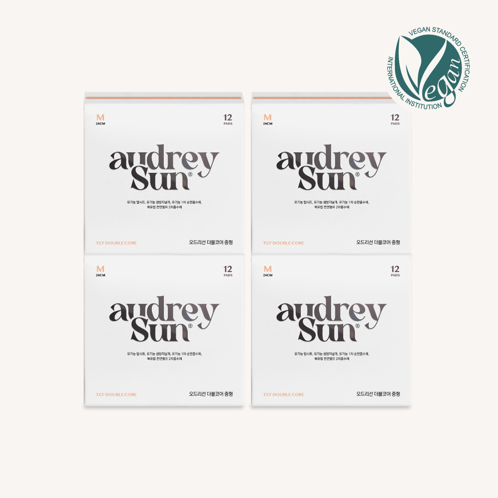 오드리선 더블코어 유기농 순면 생리대 TCF 비건 중형 12pcs X 4팩 - 메인 이미지