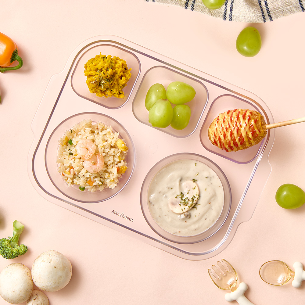 아띠래빗 5구 유아 식판 안심 미끄럼방지 깊은 어린이집 식기 투명