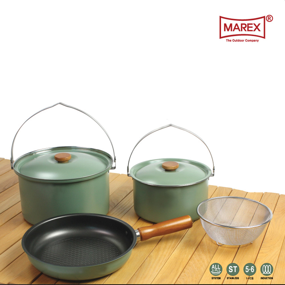 마렉스 파스텔8 쿡웨어(L) 코펠세트 3-4인용 통3중 304스텐 보관가방 포함