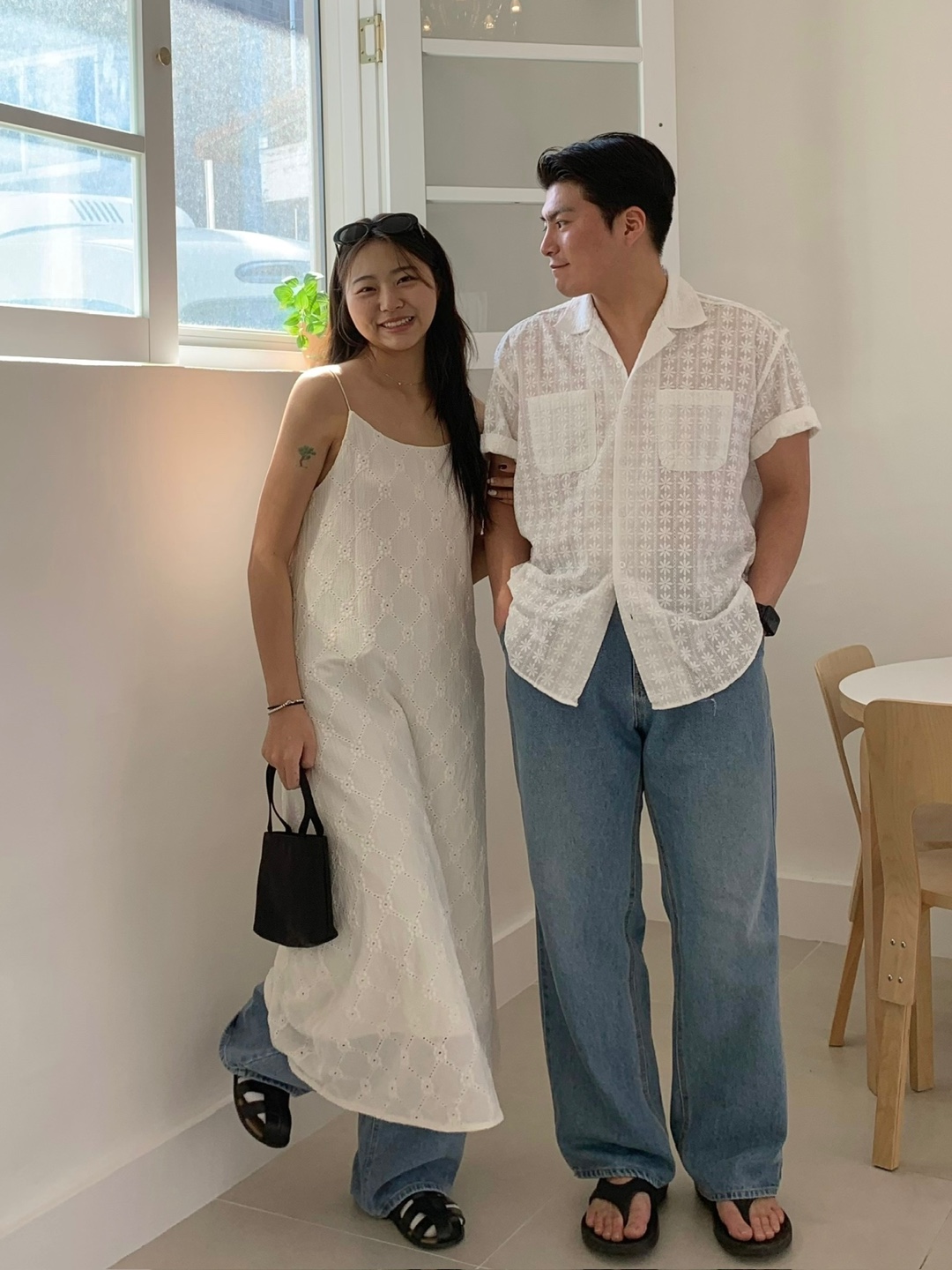 커플시밀러룩 펀칭나시원피스 와이드팬츠 n 펀칭셔츠 데님팬츠 - 상세 이미지 5