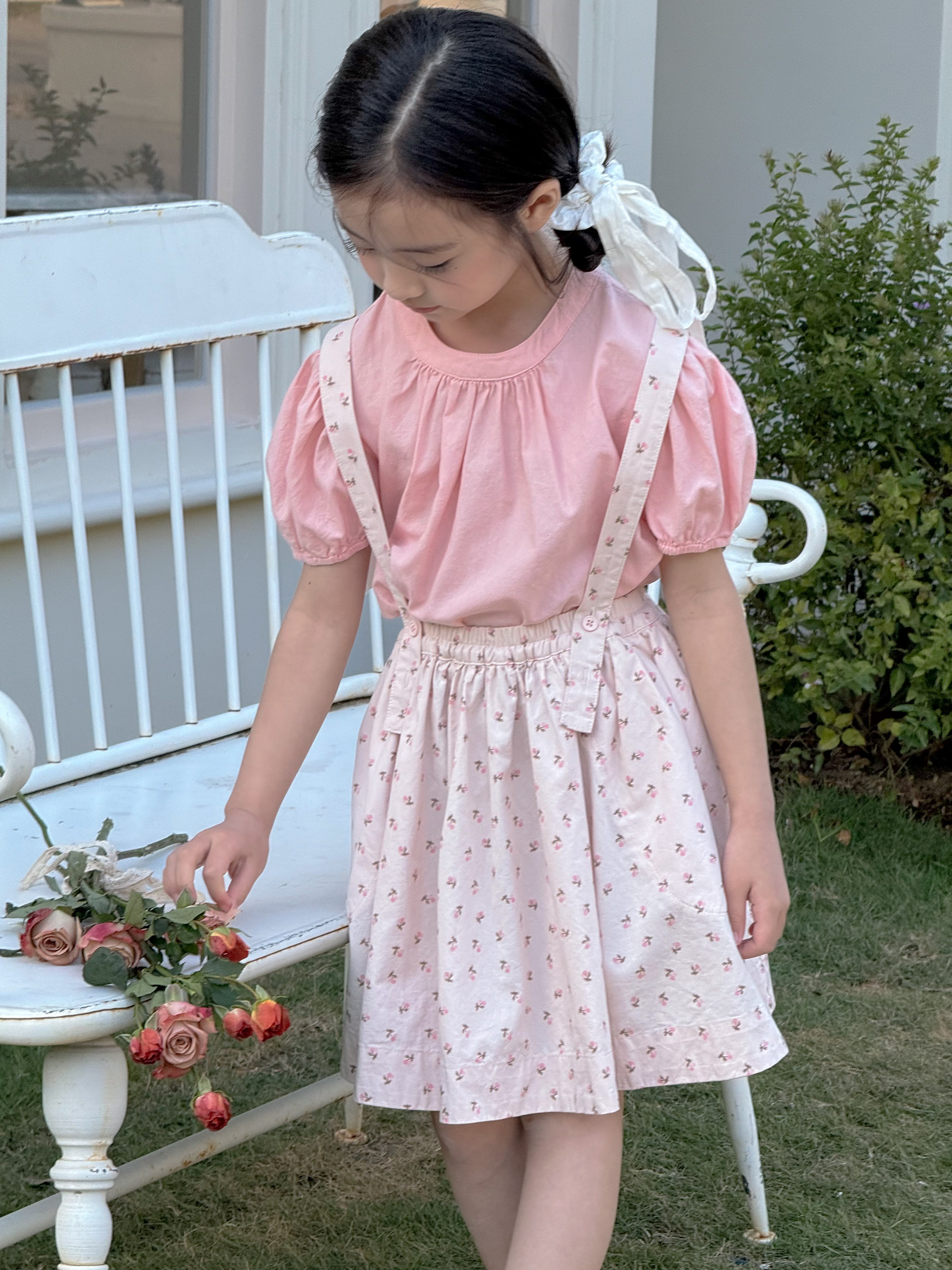 Irene's Closet 라운드넥 셔링 포인트 순면 퍼프소매 반팔 블라우스 유아 주니어 여름 - 메인 이미지