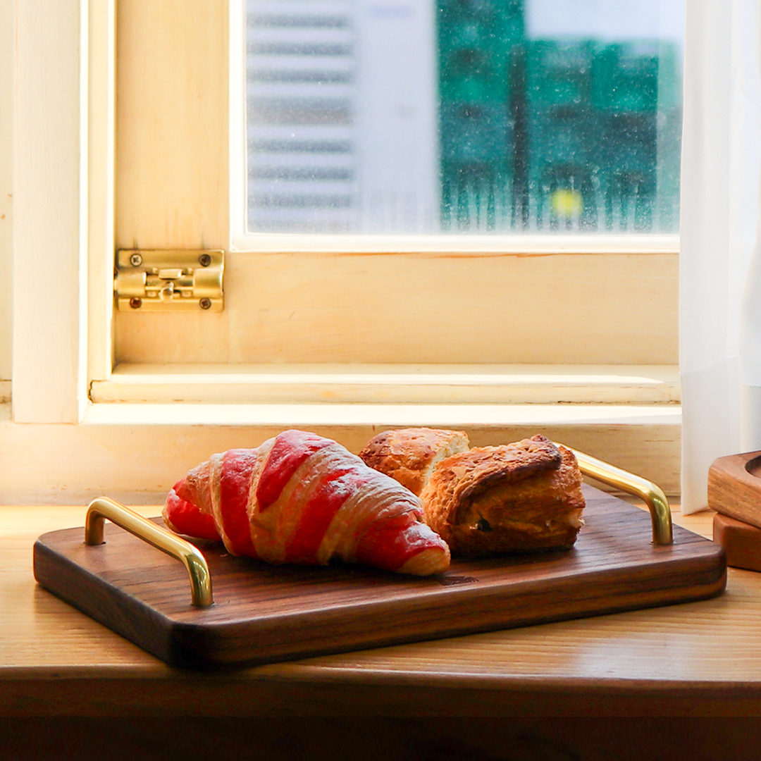 감성모먼트 월넛 플레이팅 도마 원목 각인 나무 카페 양면 트레이 플레이트 3종