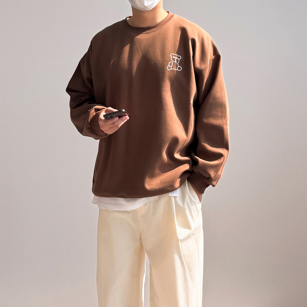 곰돌이 남자오버핏맨투맨 커플맨투맨 어깨넓어보이는옷 - 상세 이미지 2