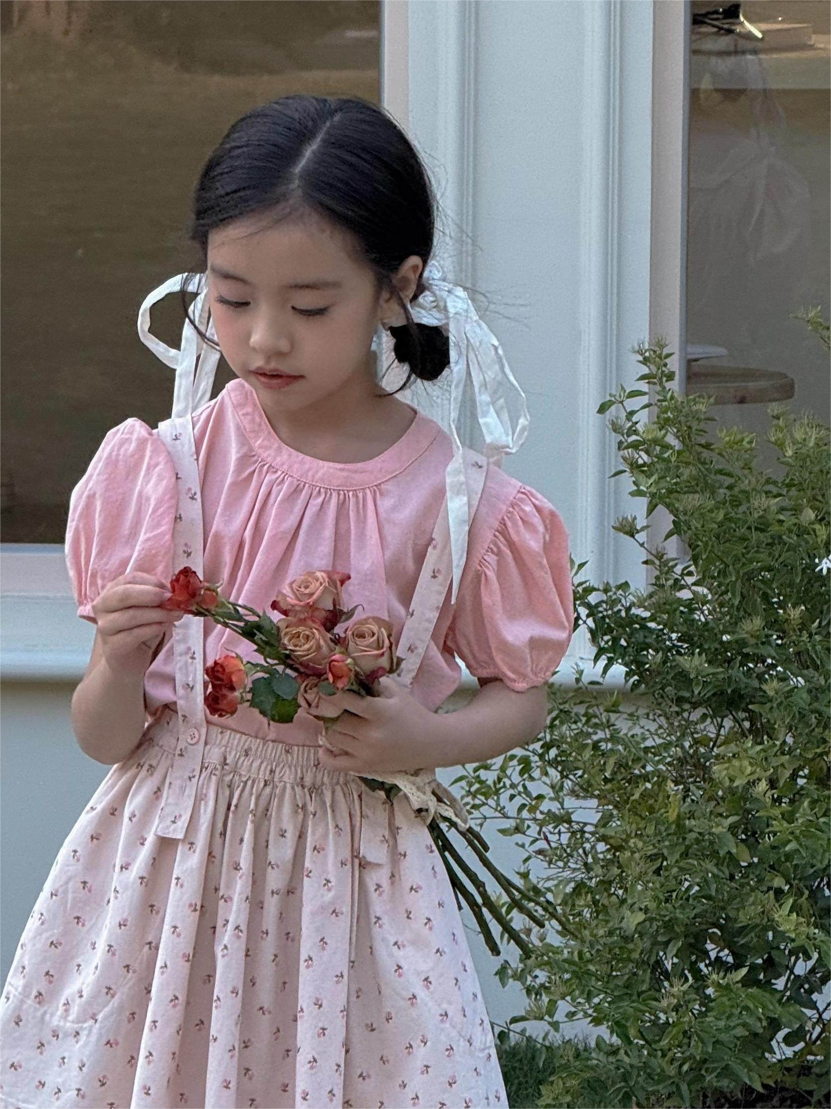 Irene's Closet 라운드넥 셔링 포인트 순면 퍼프소매 반팔 블라우스 유아 주니어 여름 - 상세 이미지 4
