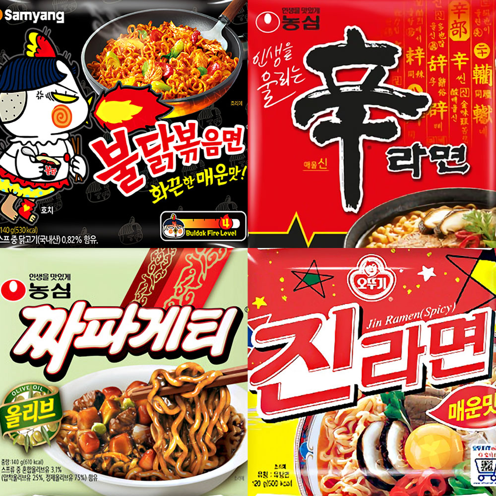 봉지 신라면120g+불닭볶음면140g+짜파게티140g+진라면 매운맛120g : 킹스랜드