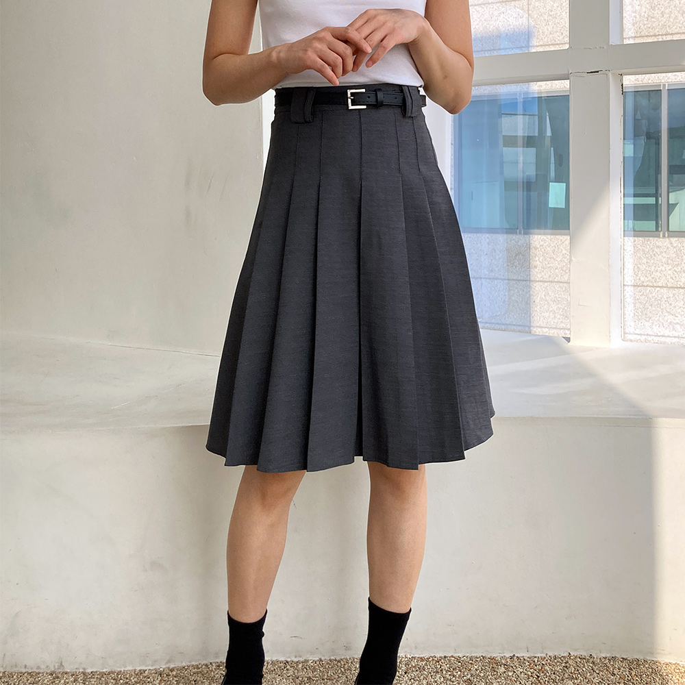 벨트 미디스커트 플리츠 주름 롱 테니스 치마 S/M/L - 상세 이미지 5