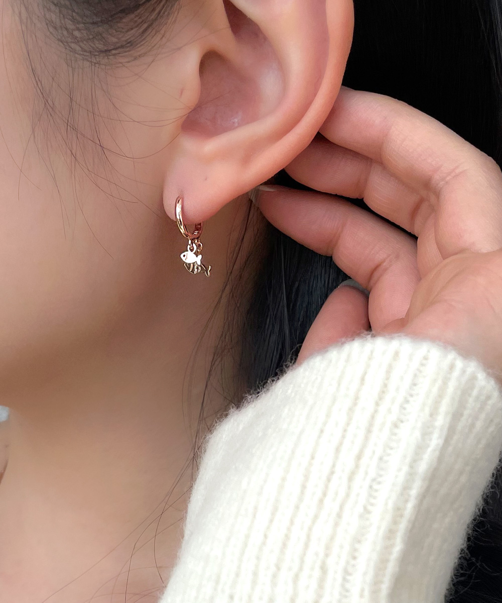 14K 18K 두마리 물고기 레이어드 드롭 원터치 데일리 링 귀걸이 - 상세 이미지 3