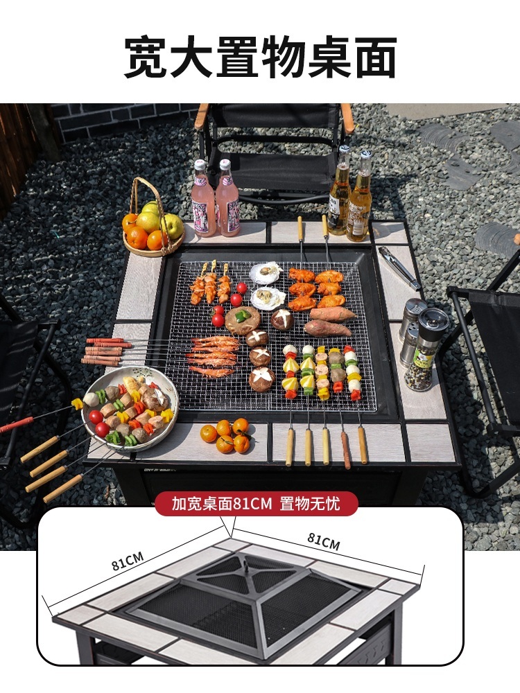 불판 테이블 캠핑 베란다 고기 굽는상 야외용 그릴 숫불 제트 정사각형+기본모델 - 상세 이미지 3