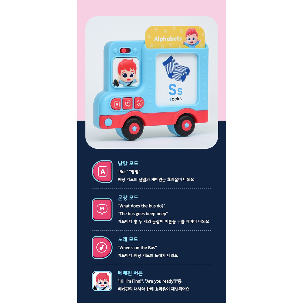 베베핀 영어 카드 버스 동요스마트폰 세트 3세 첫영어 배우기 멜로디전화기 역할놀이 - 상세 이미지 5