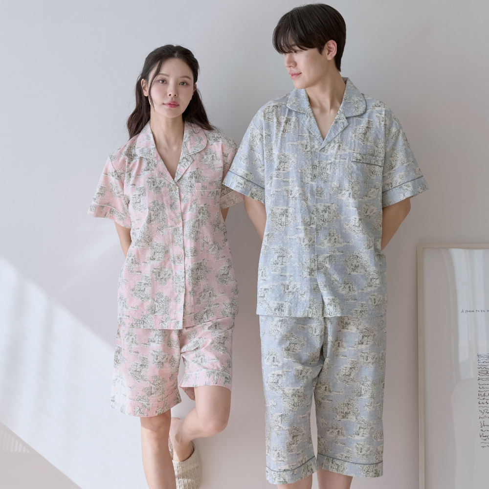 뜨왈 반팔파자마 여성 잠옷 홈웨어 여름 커플잠옷 신혼부부 - 상세 이미지 2