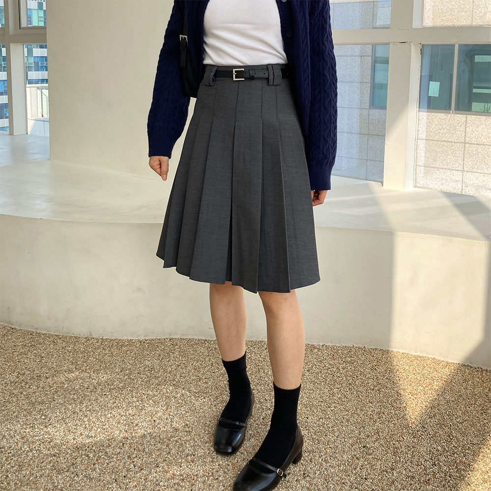 벨트 미디스커트 플리츠 주름 롱 테니스 치마 S/M/L - 상세 이미지 3