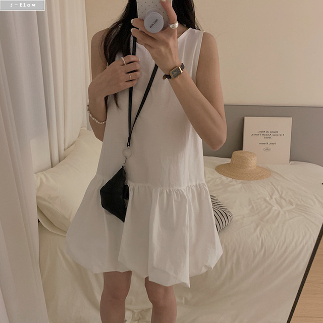 파브 민소매 코튼 밑단 볼륨 미니 원피스 3col 봄 여름 레이어드 U넥 호박 제이플로우 - 상세 이미지 5