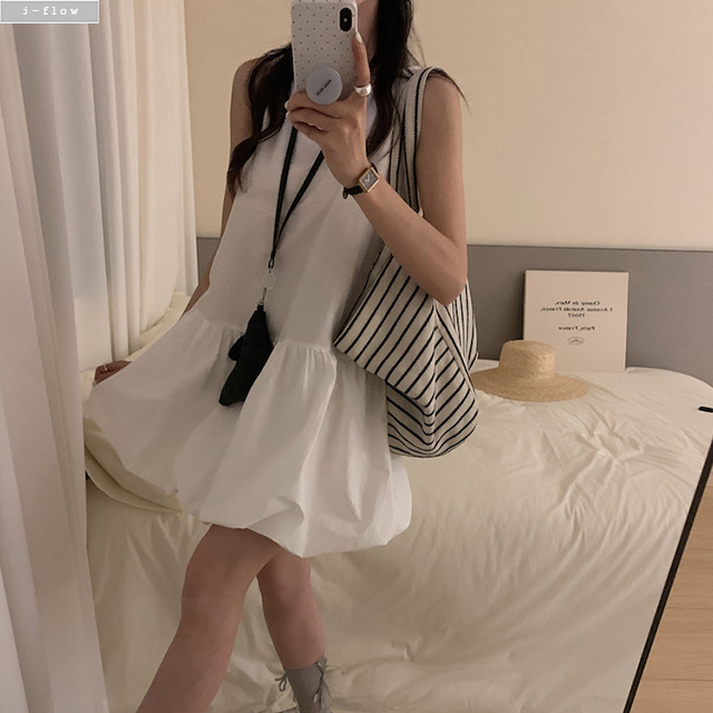 파브 민소매 코튼 밑단 볼륨 미니 원피스 3col 봄 여름 레이어드 U넥 호박 제이플로우 이미지 8