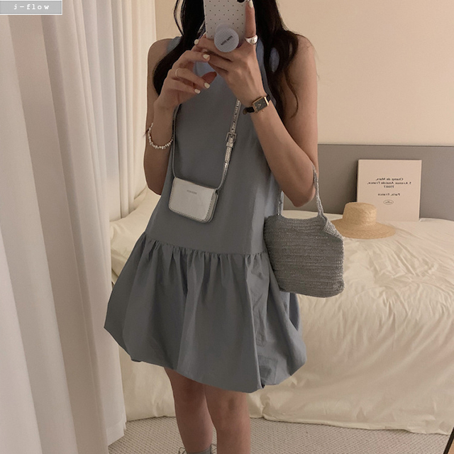 파브 민소매 코튼 밑단 볼륨 미니 원피스 3col 봄 여름 레이어드 U넥 호박 제이플로우 이미지 6