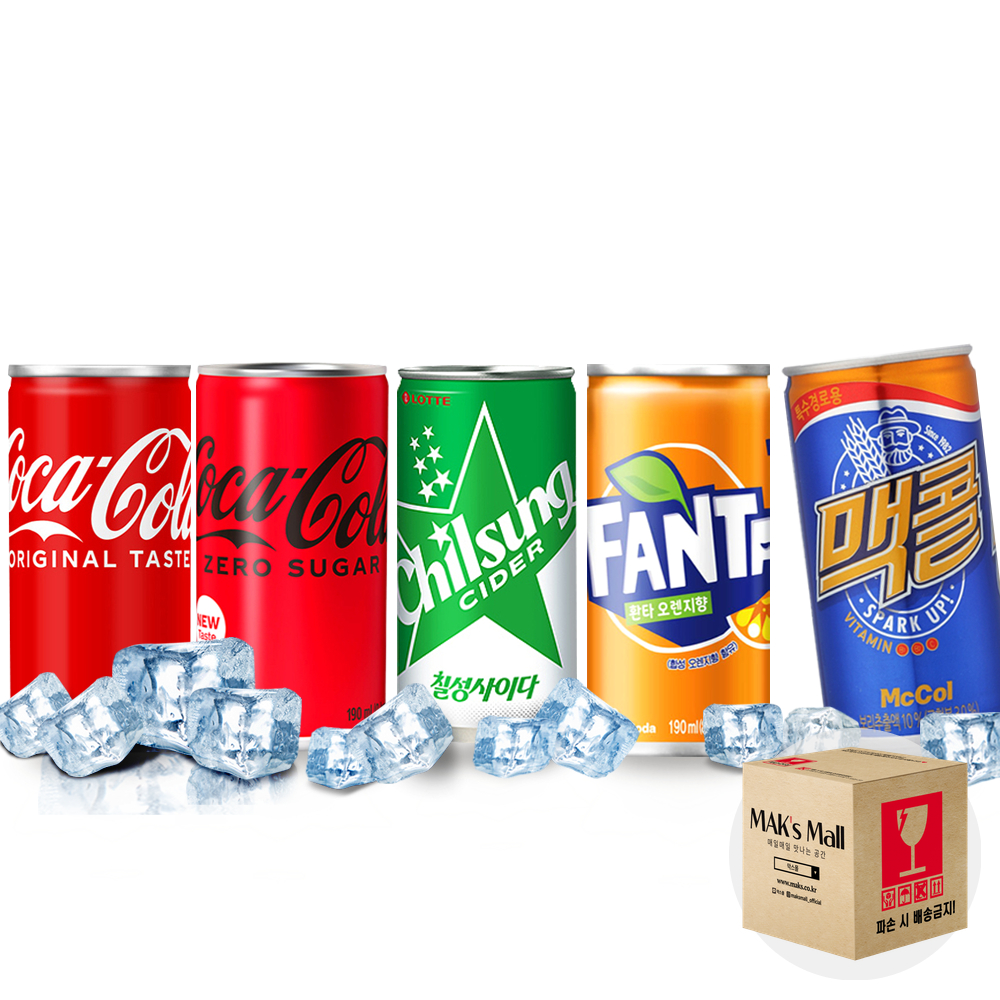 미니 캔음료 음료수 제로 코카콜라 칠성사이다 환타오렌지 맥콜 190ml 15캔 각3개씩