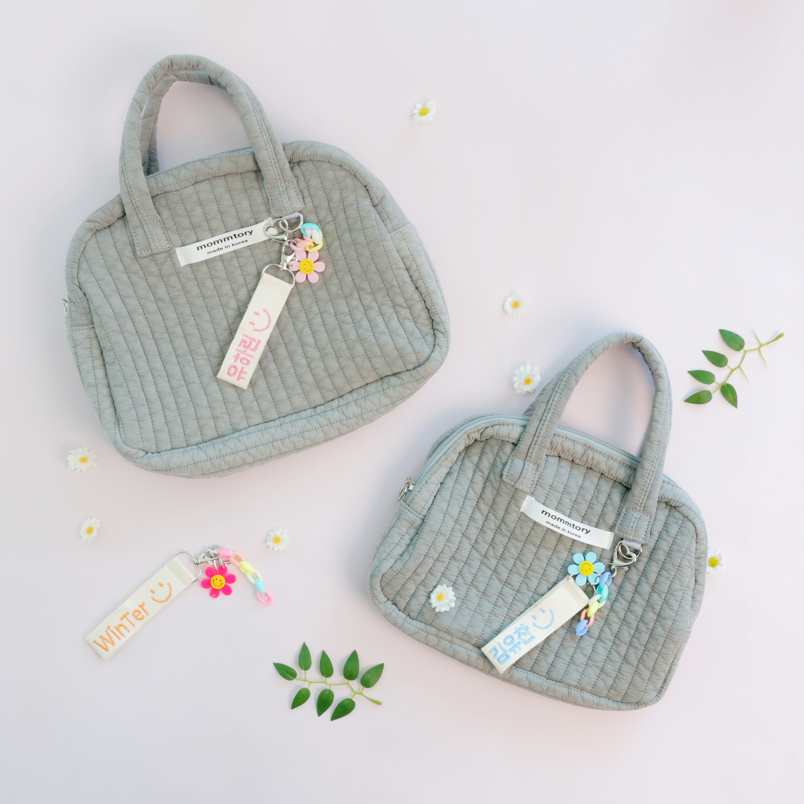 피그먼트 국산가방 파우치 자수 네임택 맘토리