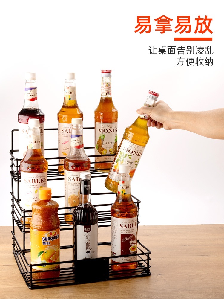 시럽 거치대 병 진열 소스 3단 철제 디스펜서 조미료 제트 2층6홀+과일이슬랙완전투명 - 상세 이미지 3