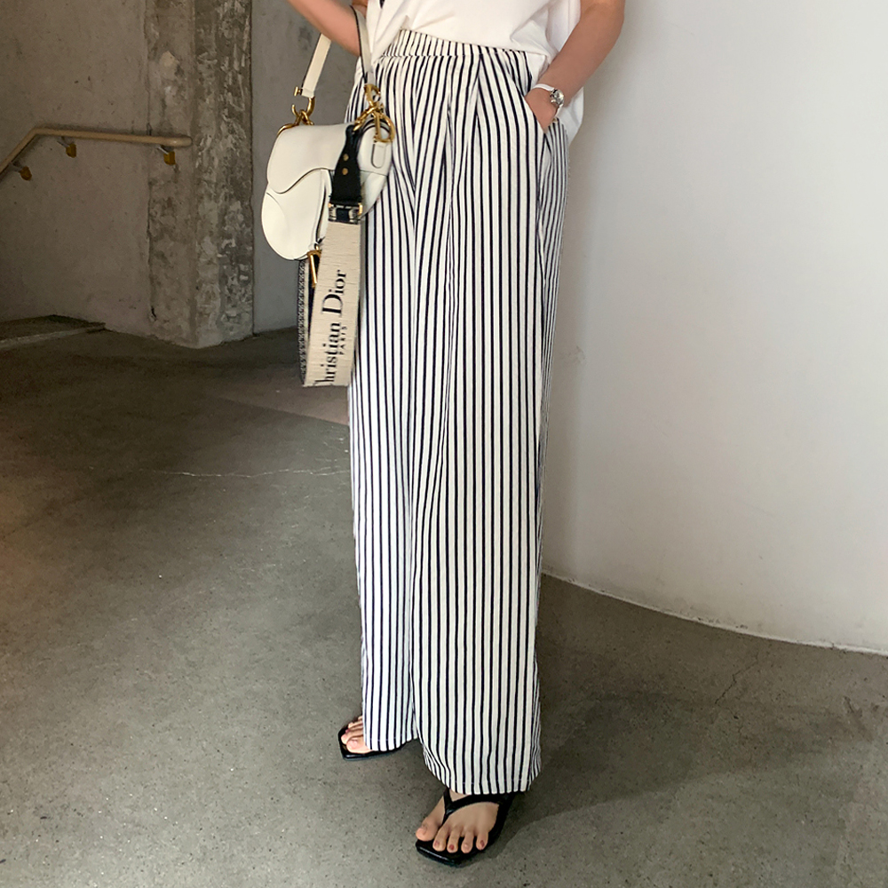 실비레 스트라이프 와이드 밴딩 팬츠 - 상세 이미지 3