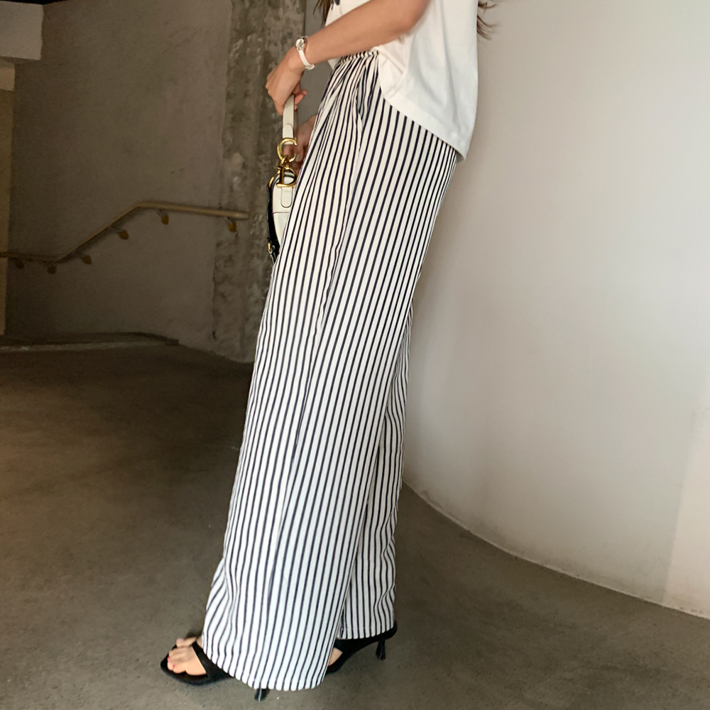 실비레 스트라이프 와이드 밴딩 팬츠 - 상세 이미지 4