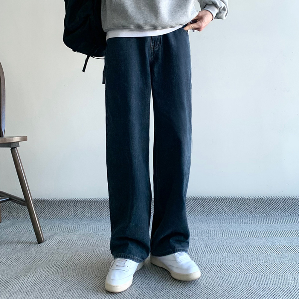 남자기모청바지 남자와이드청바지 블랙진 진청바지 일자데님 - 상품 이미지