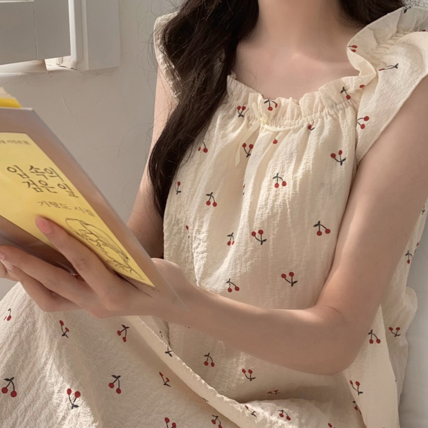 캡내장잠옷 나시잠옷 여름파자마 여성 원피스 민소매 빅사이즈 임산부 비올린 홈웨어