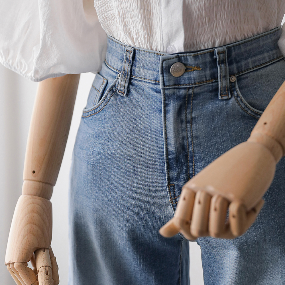 클러리 소프트 면스판 히든밴딩 세미부츠컷 데님 팬츠 - 상세 이미지 5