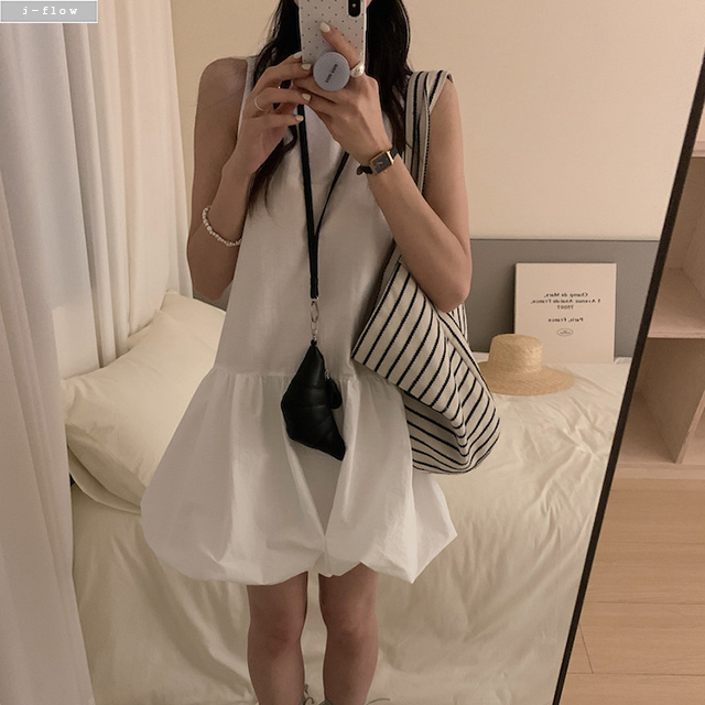 파브 민소매 코튼 밑단 볼륨 미니 원피스 3col 봄 여름 레이어드 U넥 호박 제이플로우 - 상품 이미지