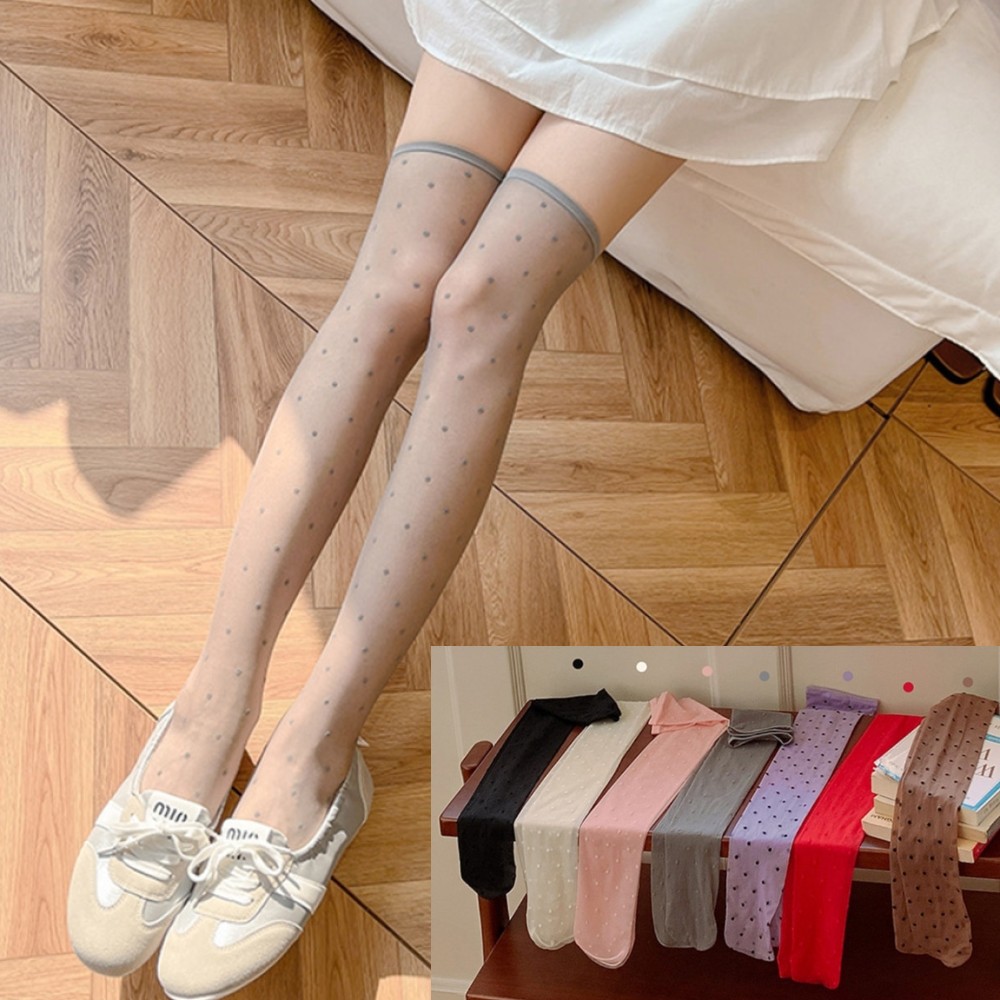 비치는 땡땡이 반 스타킹 7color 시스루 니삭스 얇은 망사 여름 컬러스타킹 - 상품 이미지