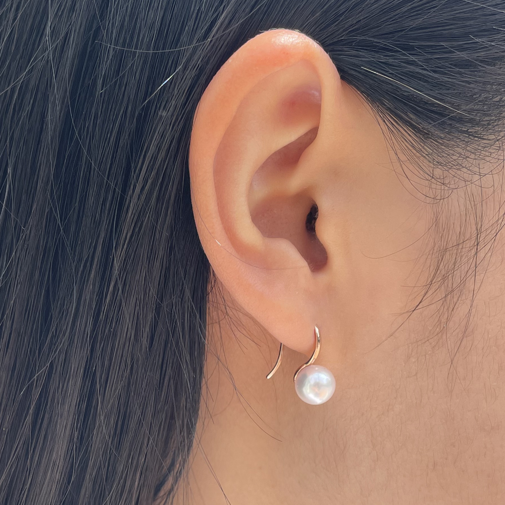 14K 18K 인어의 눈물 8mm 아코야 해수 진주 귀걸이 후크 펄 이어링 - 상세 이미지 3