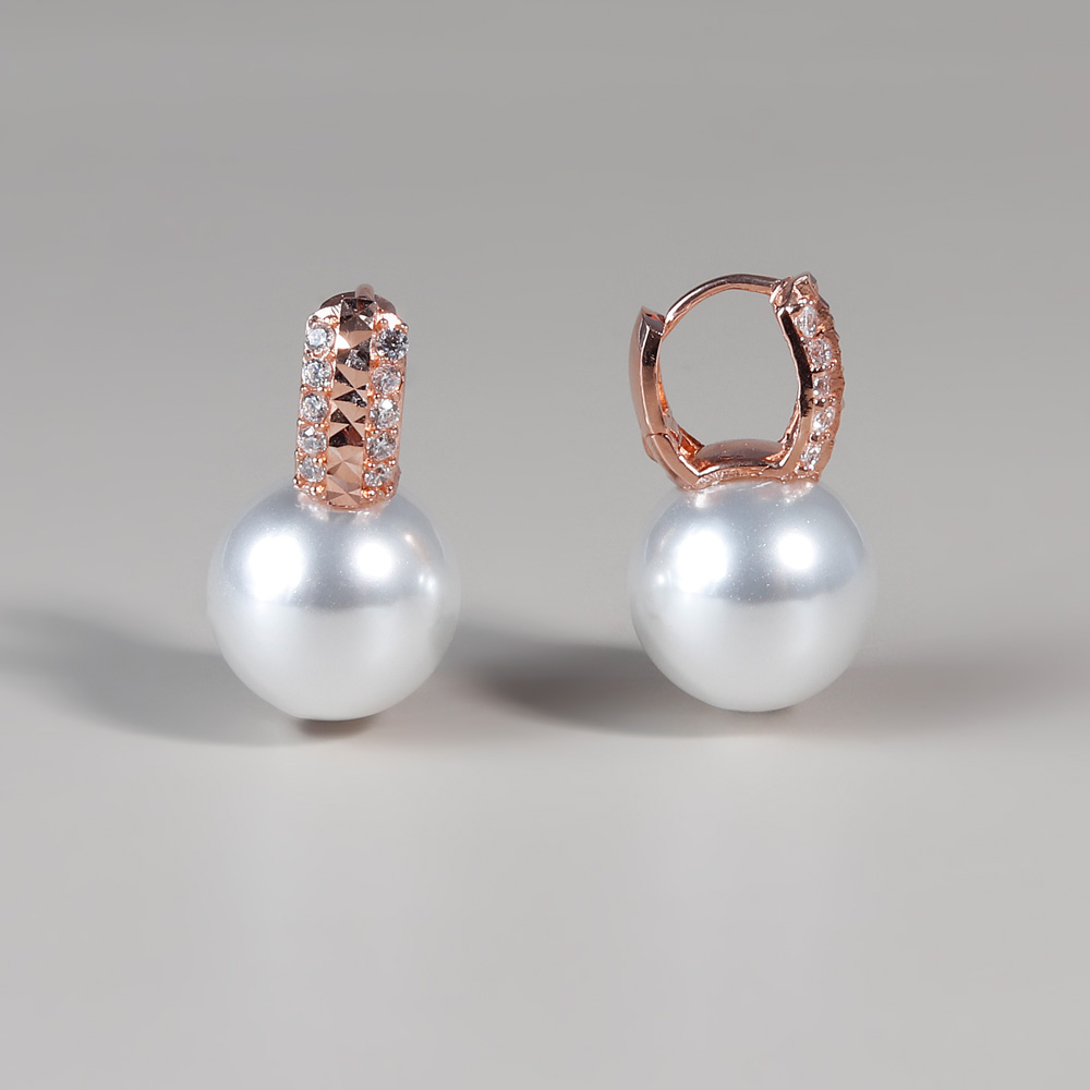 14K 18K 글리터 큐빅 핵 진주 원터치 링 귀걸이 혼주 한복 (2 size) - 상세 이미지 4