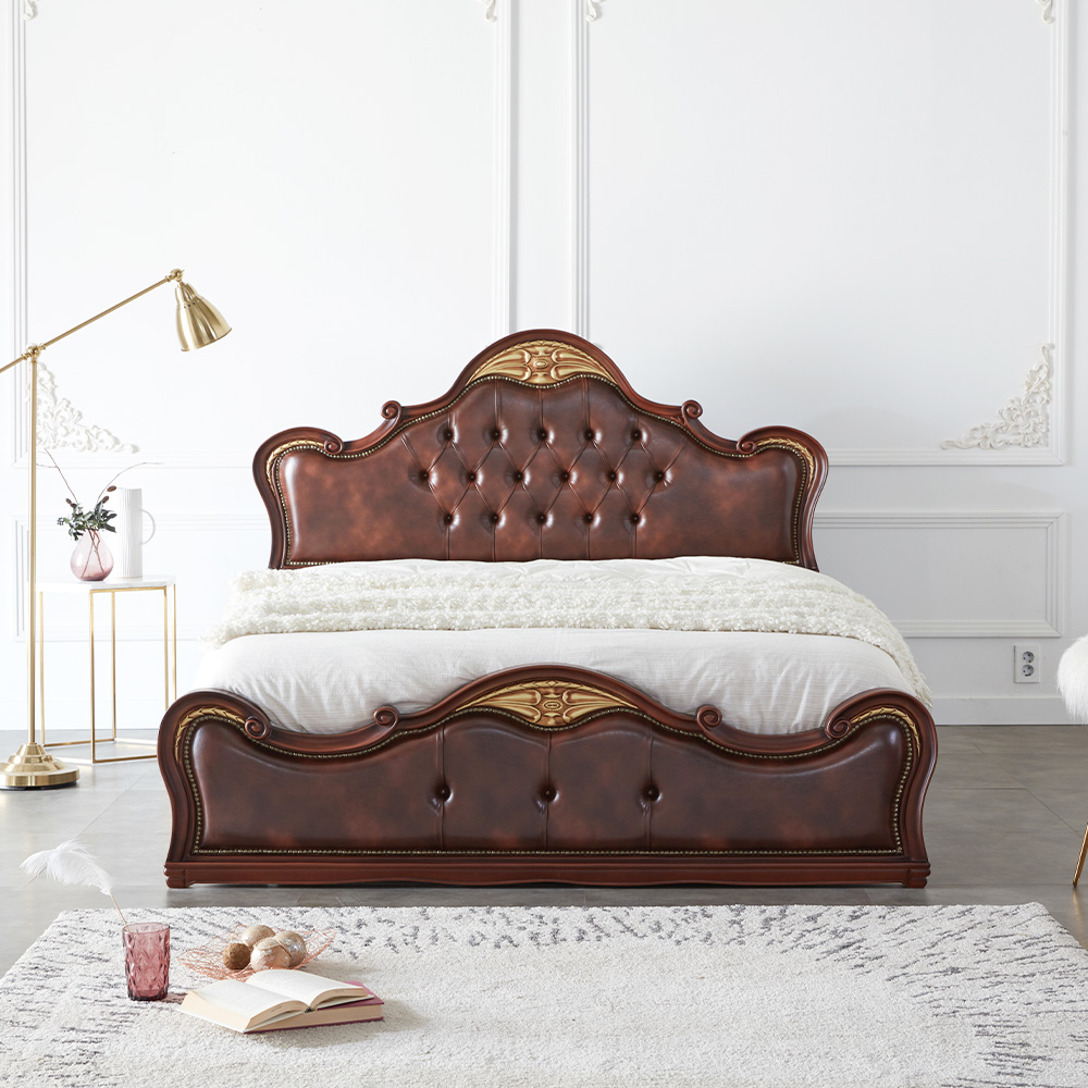 동서가구 라비앙 Q 빈티지 엔틱 퀸침대 일반스프링, 브라운