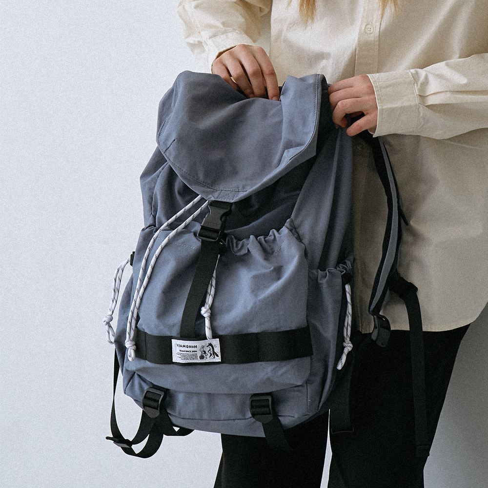 [비아모노] 트루비 스트링 럭색 여행용 보부상 확장형 나일론 백팩 블루