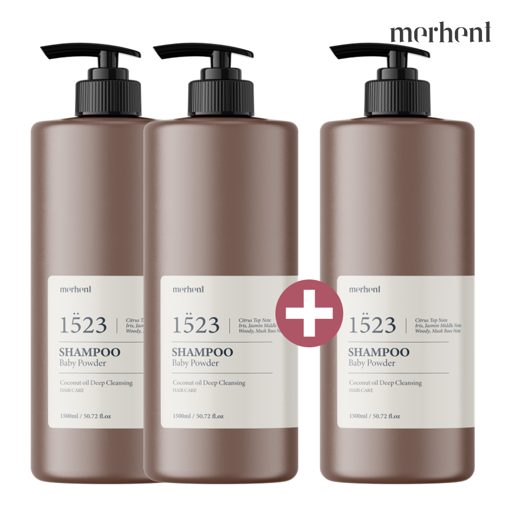 2+1 메르헨트 코코넛오일 딥클렌징 대용량 샴푸 베이비파우더향 1.5L 두피 약산성 퍼퓸