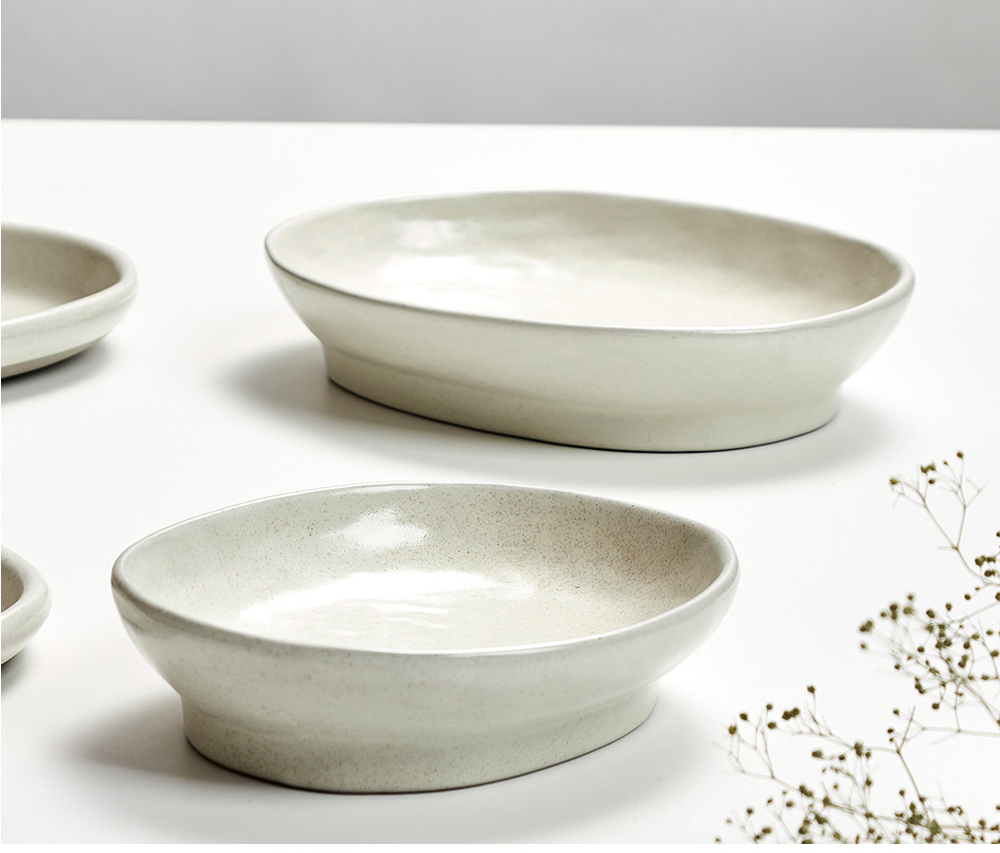 도자기 테이블웨어 페블 시리즈 굽접시 타원볼 오벌 디저트볼 찬기 앞접시