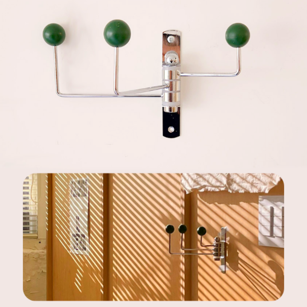 회전형벽부착옷걸이3구 무타공후크정리걸이 그린컬러 모자정리행거 1개입