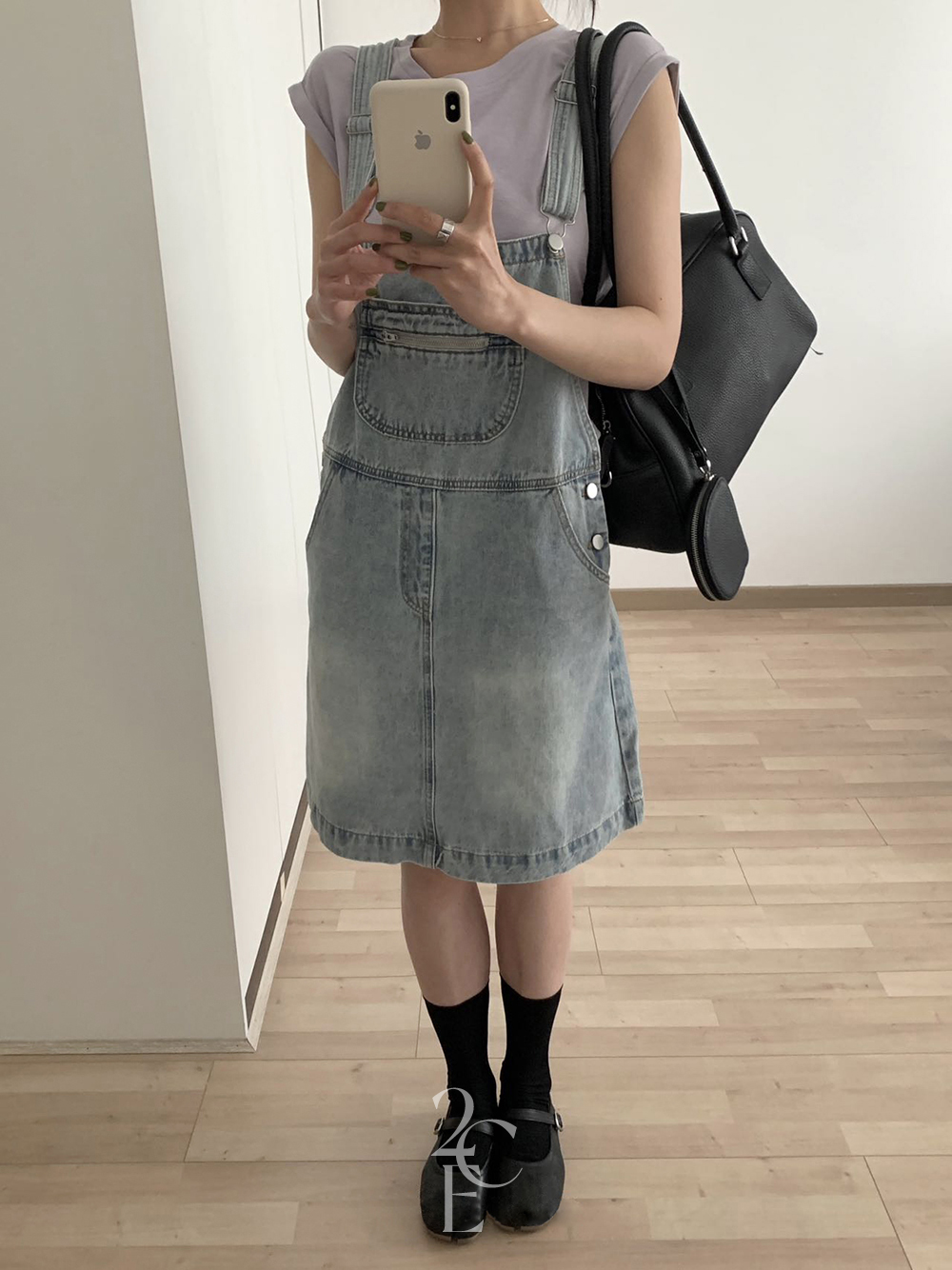루아 멜빵 데님 미니 오버롤 원피스(2color) 숏 뷔스티에 이미지 6