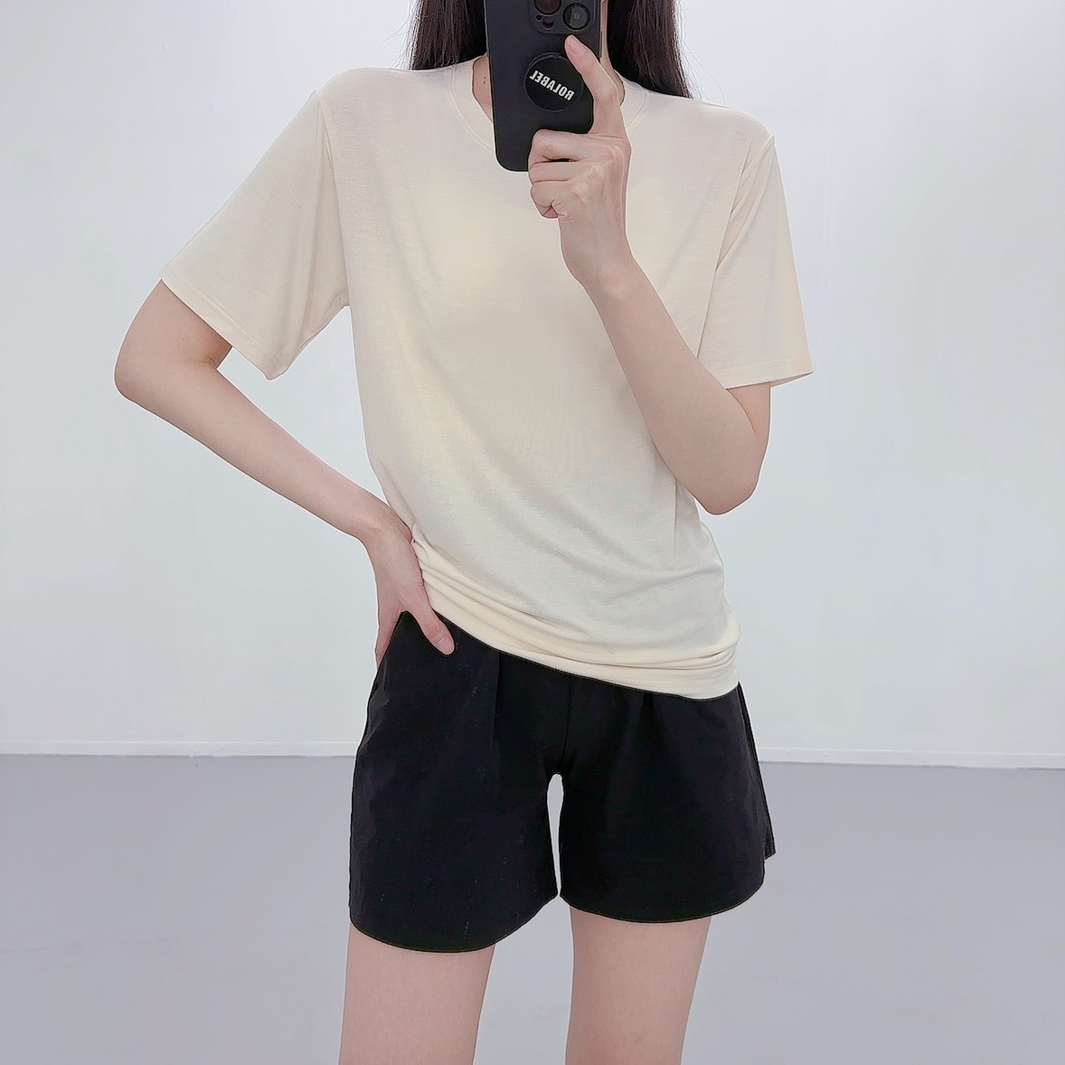여성 반팔티 이너 티셔츠 빅사이즈 레이어드 롱 무지 라운드넥 - 상세 이미지 4