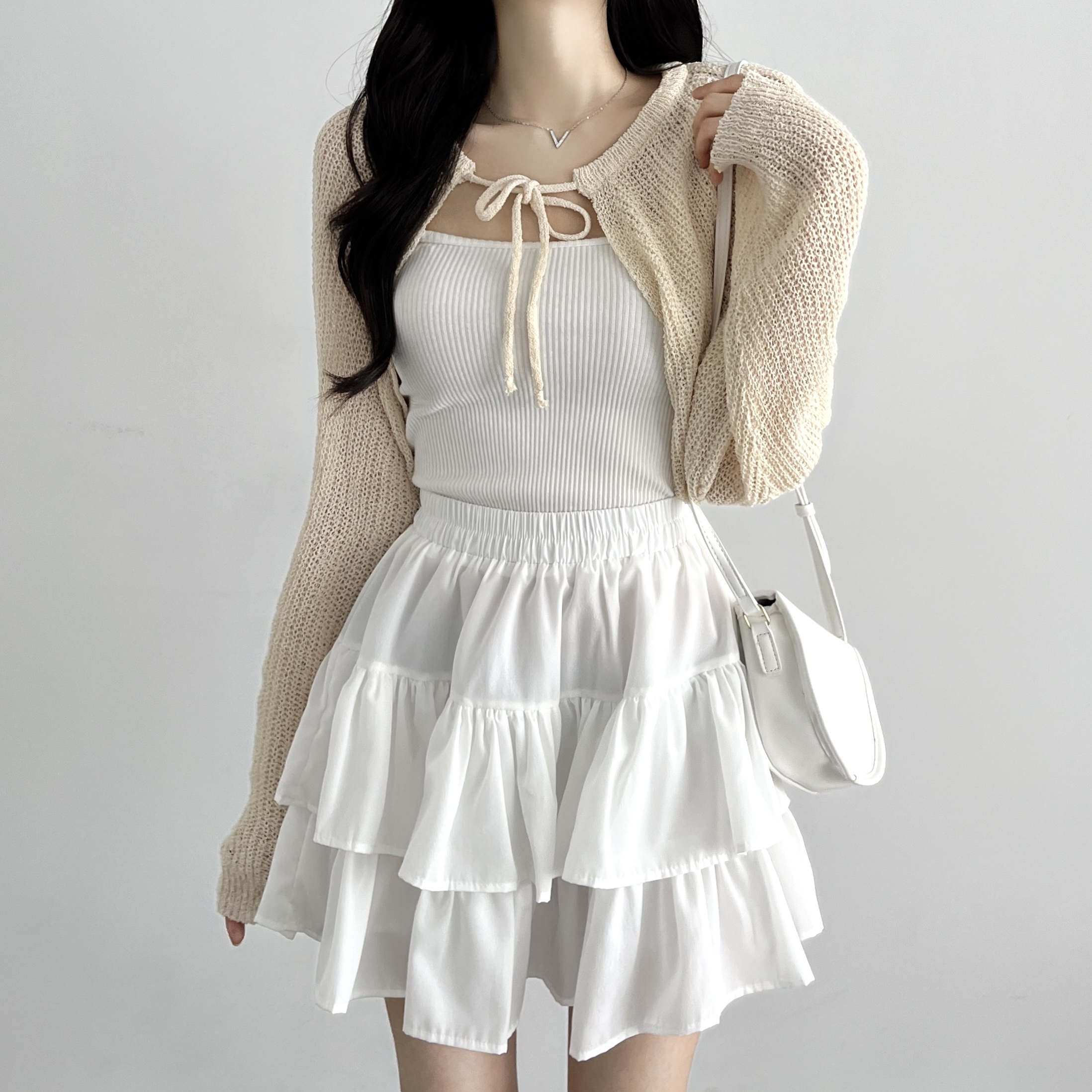 볼레로 여름가디건 린넨 숄가디건 부클 꽈배기가디건 베이지, FREE(One size)