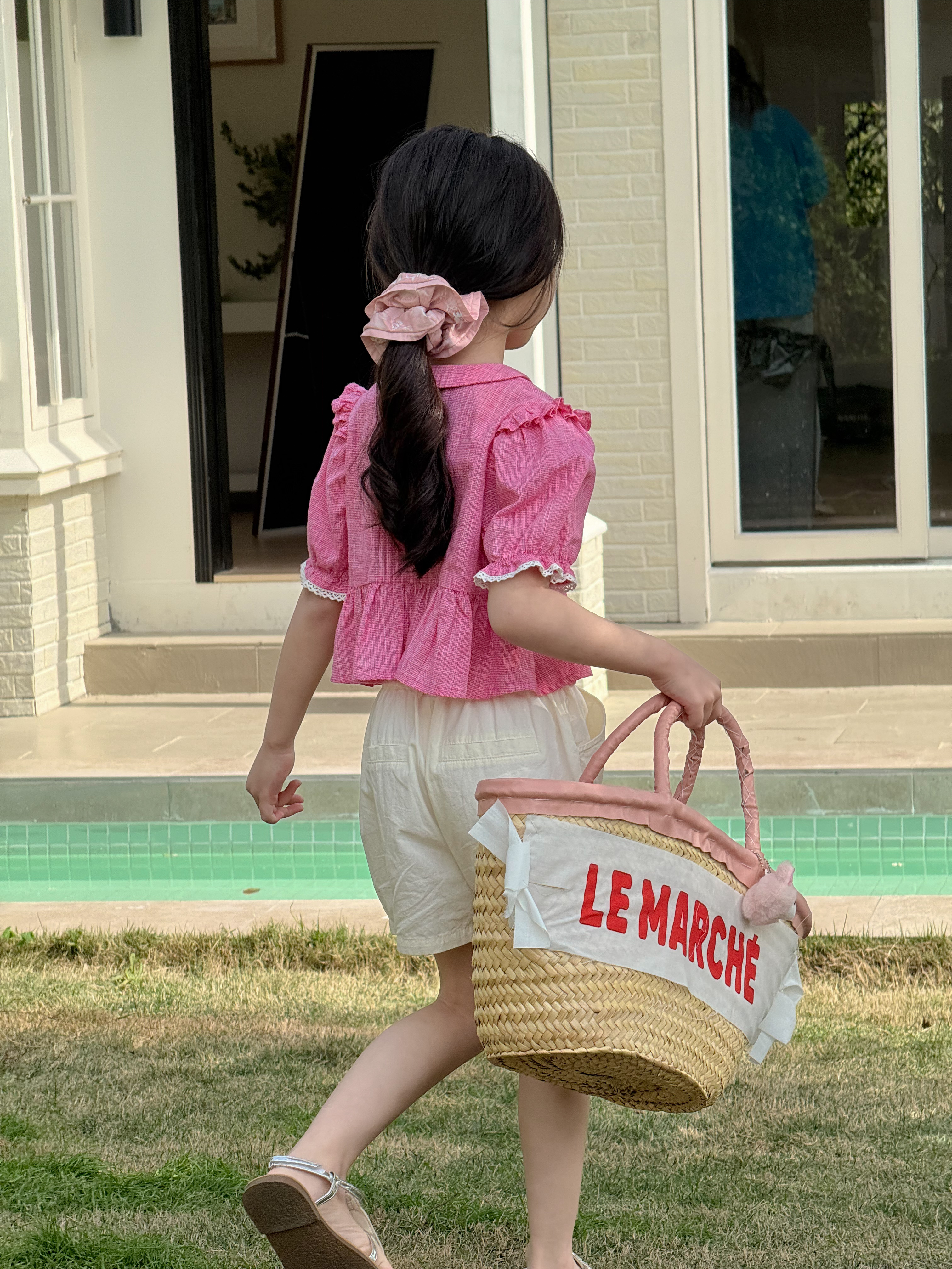 Irene's Closet 핀체크 순면 크롭 퍼프소매 반팔 블라우스 유아 주니어 여름 이미지 8