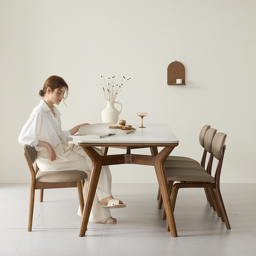 헤이븐 포세린 양면 세라믹 50R 애쉬 원목 4인용 식탁세트 1400 2인벤치1+의자2