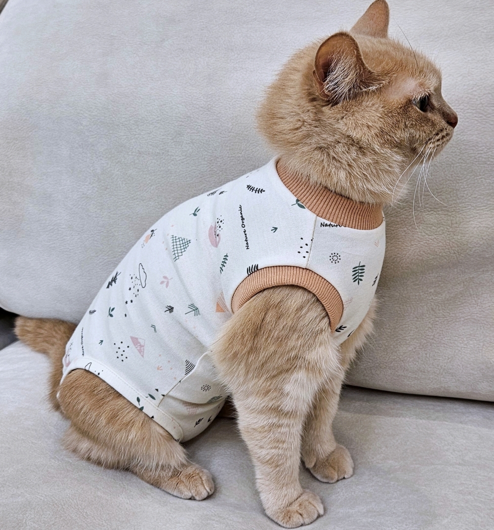 고양이옷 환묘복 오가닉코튼 오버그루밍방지 중성화옷 핑크 도트