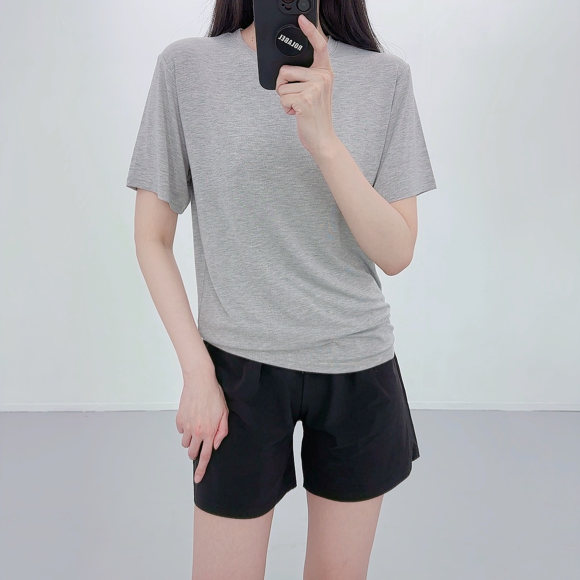 여성 반팔티 이너 티셔츠 빅사이즈 레이어드 롱 무지 라운드넥 - 상세 이미지 5