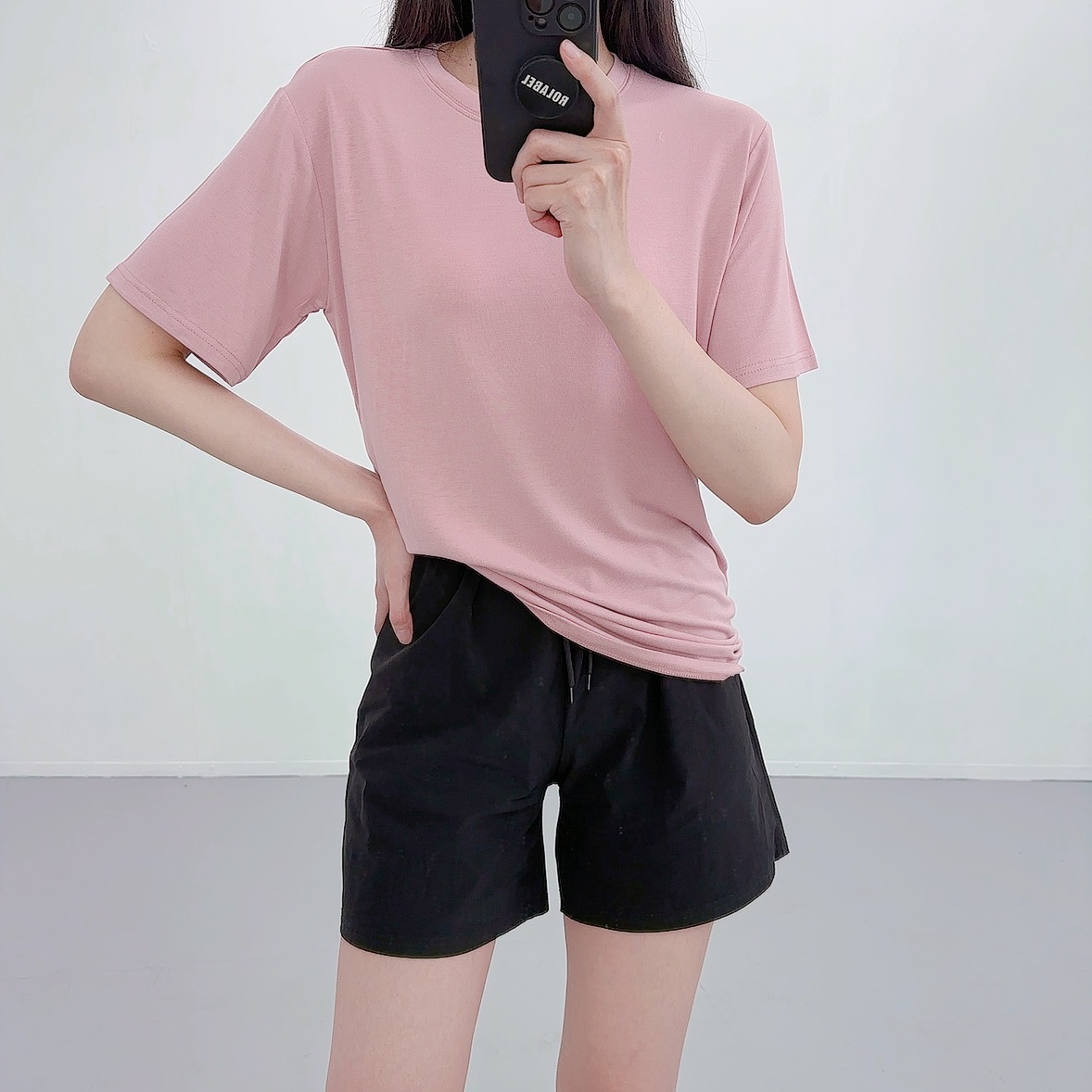 여성 반팔티 이너 티셔츠 빅사이즈 레이어드 롱 무지 라운드넥 - 상세 이미지 3