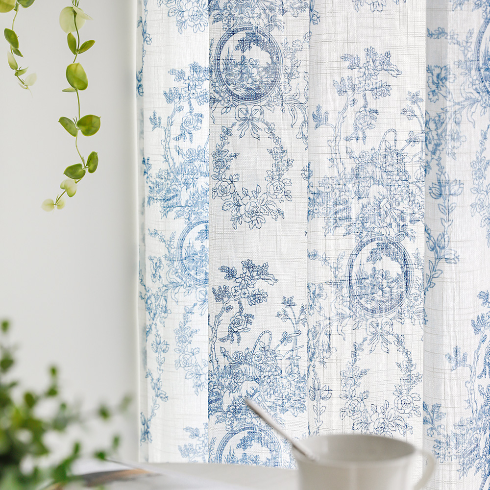 노스탤지어 거실 린넨 룩 뜨왈 레이스 가리개 차르르 커튼 속커튼