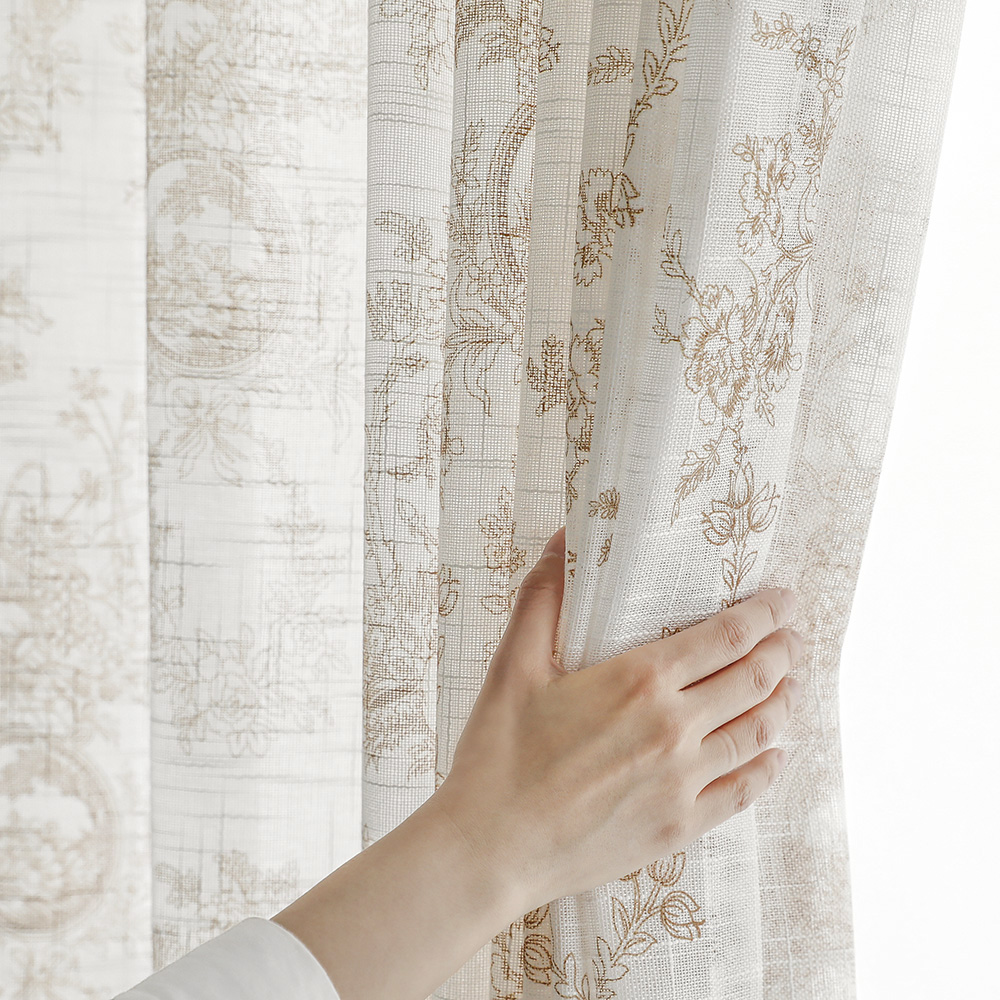 노스탤지어 거실 린넨 룩 뜨왈 레이스 가리개 차르르 커튼 속커튼