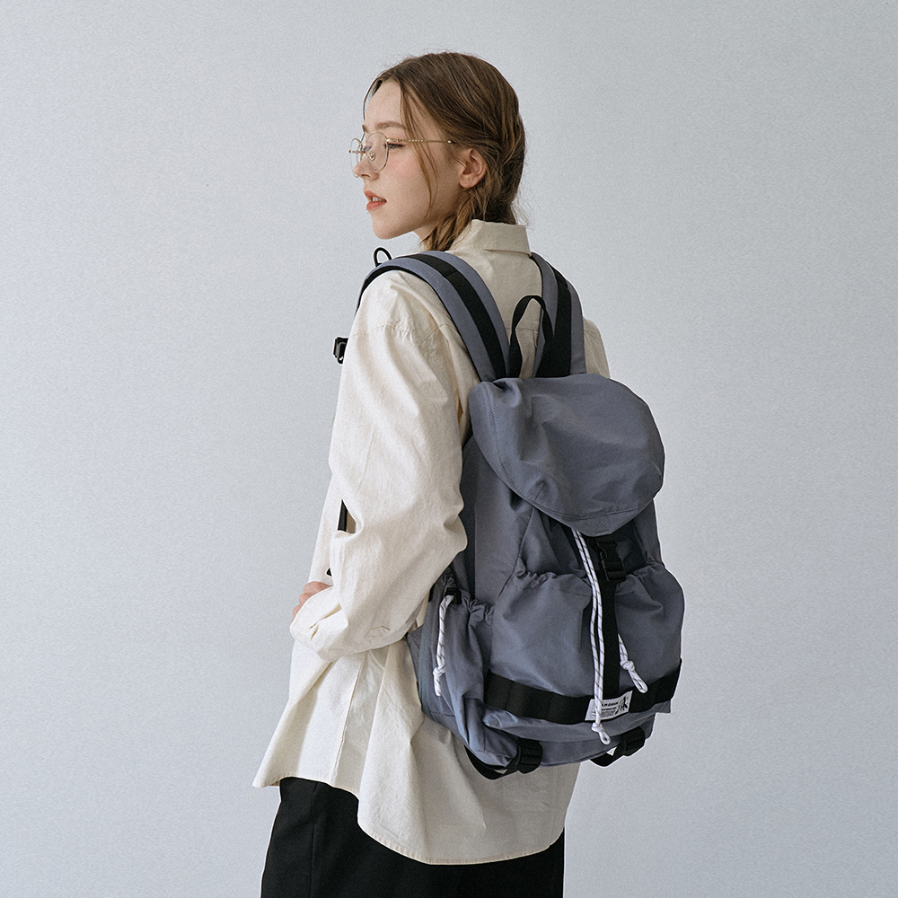 [비아모노] 트루비 스트링 럭색 여행용 보부상 확장형 나일론 백팩 블루