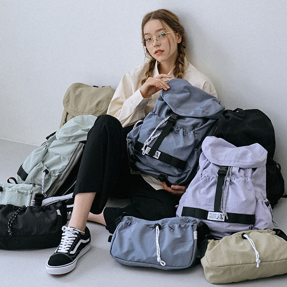 [비아모노] 트루비 스트링 럭색 여행용 보부상 확장형 나일론 백팩 블루