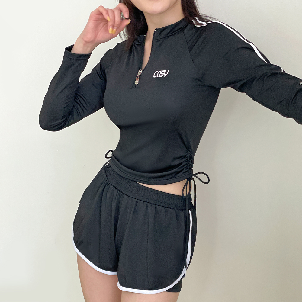 오르웨인 여성 반집업 래쉬가드 투피스 수영복 세트 이미지 6