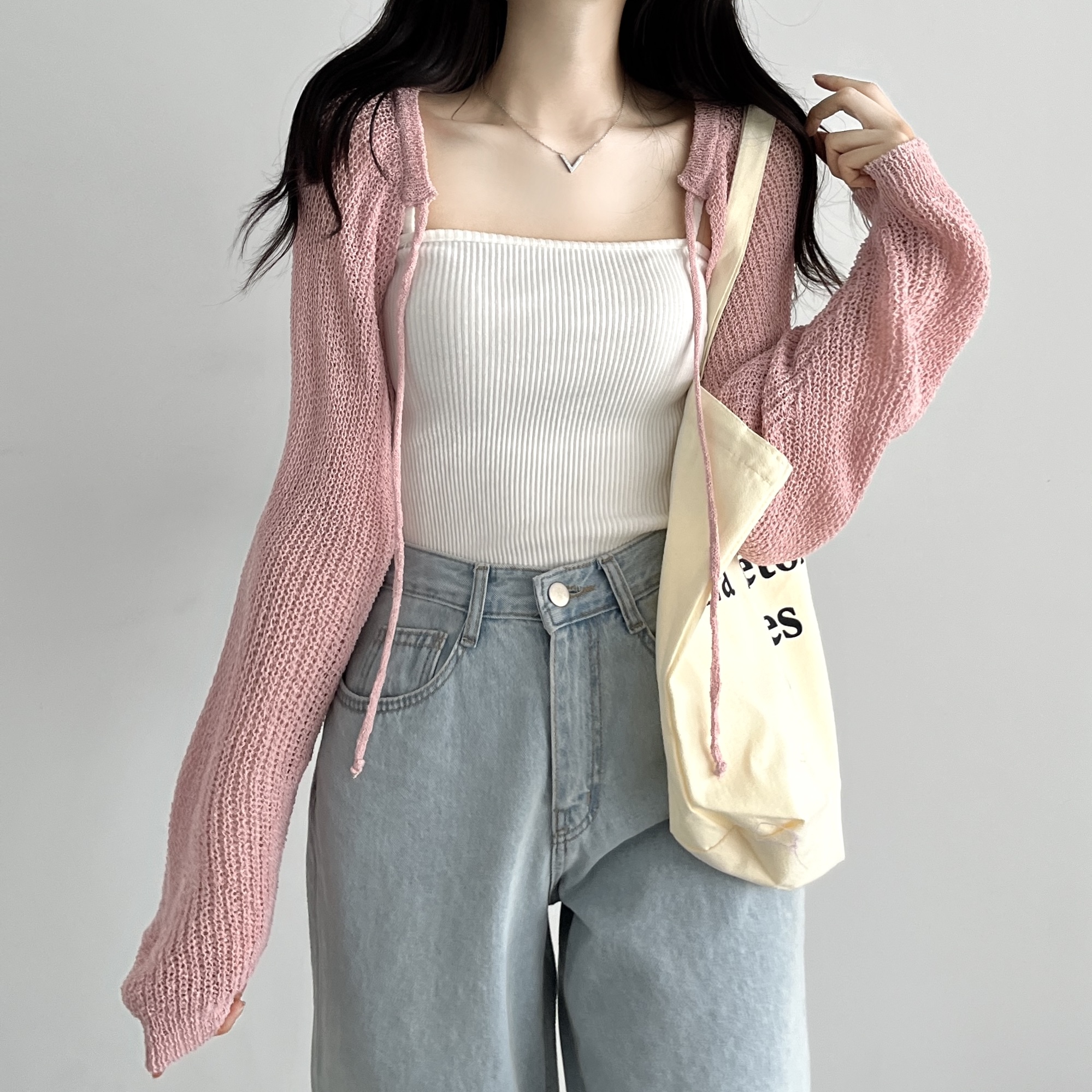 볼레로 여름가디건 린넨 숄가디건 부클 꽈배기가디건 핑크, FREE(One size)